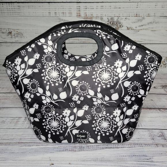Thirty-One Party Floral Large Insulated Cooler Tote Black and White EUC - Picture 1 of 9